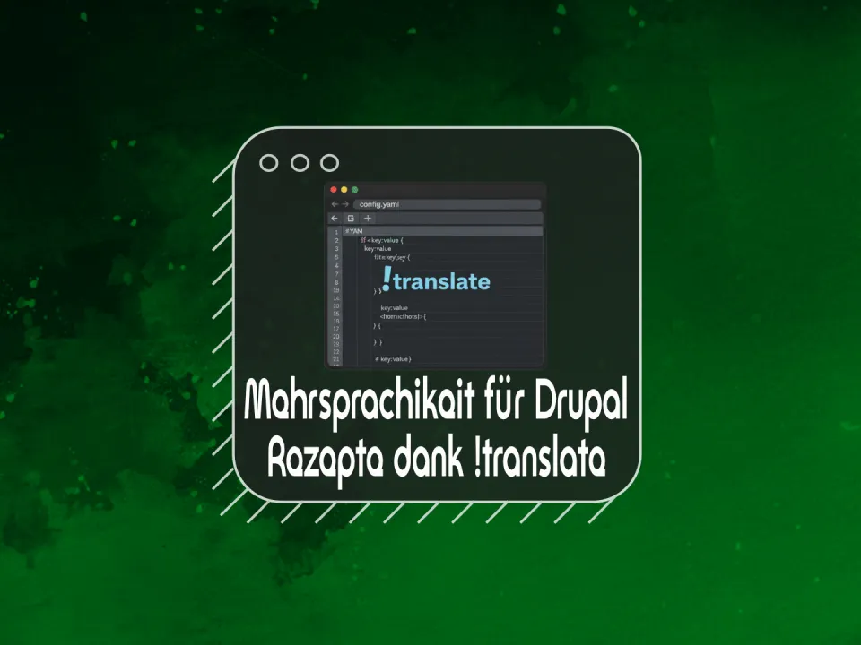 Schwarzes Interface auf grünem Hintergrund, weißer Text darunter.