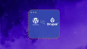 WordPress vs. Drupal Logos auf blauem Grund